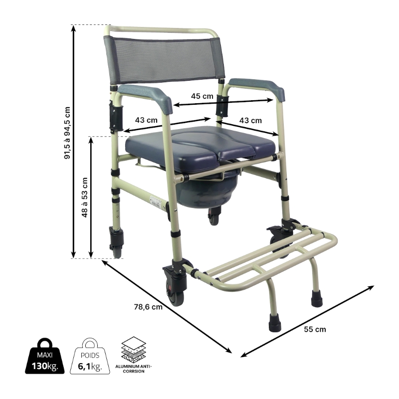Fauteuil de toilettes mobile Sardaigne – Image 12
