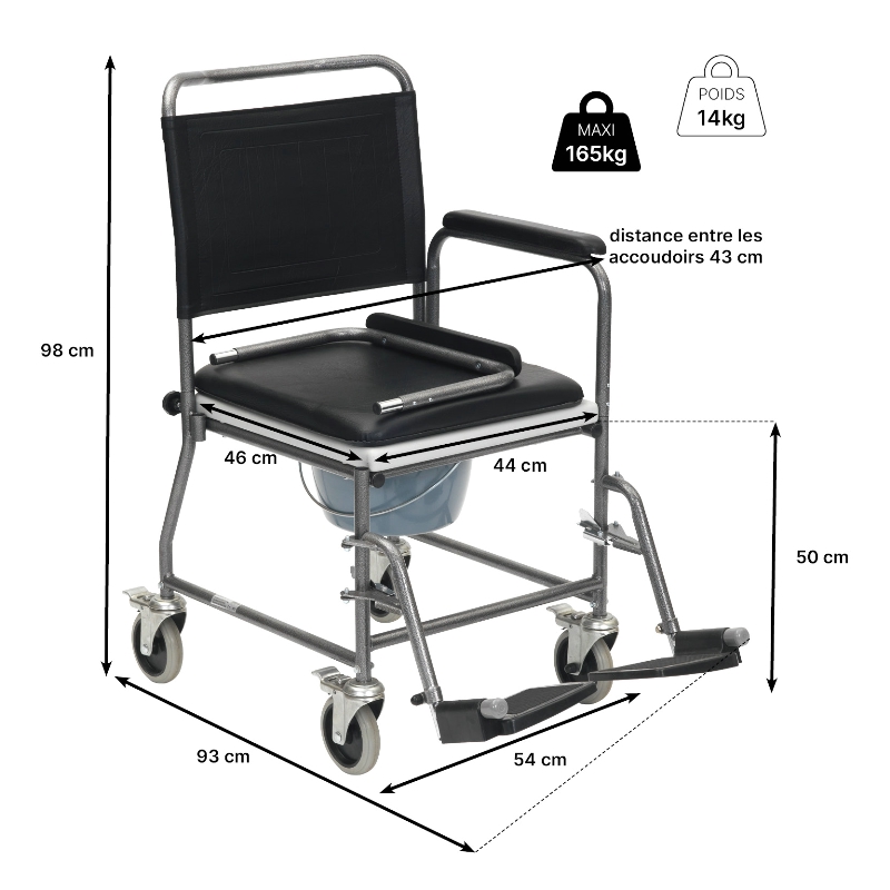 Fauteuil de toilettes à roulettes noir – Image 3